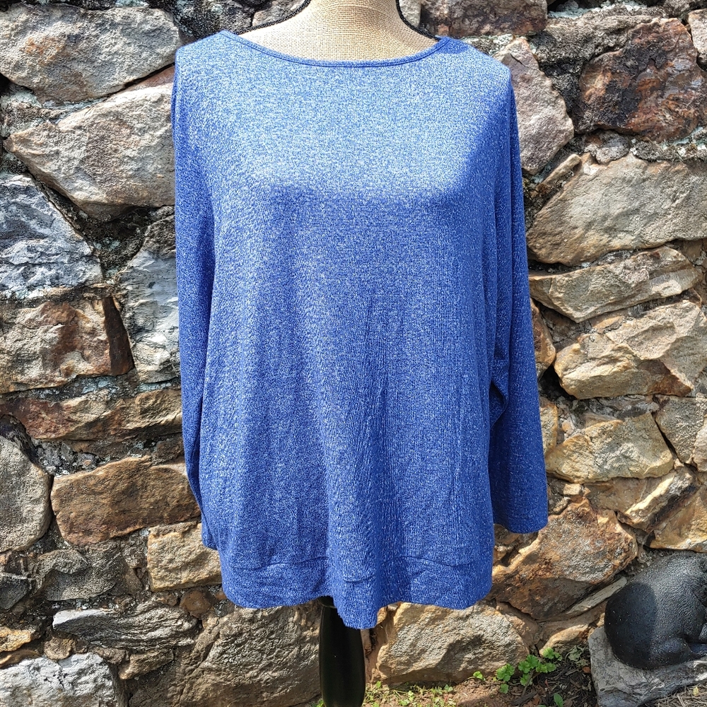 CHAPS denim blue heather lightweight hatchi sweater plus size 2xl